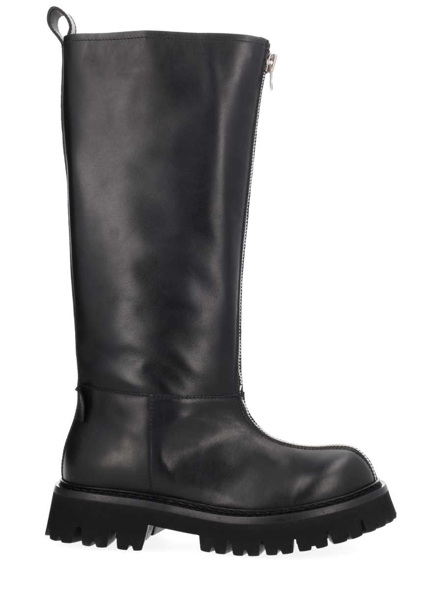 Black Zipper Lamb Leather Platform Boots