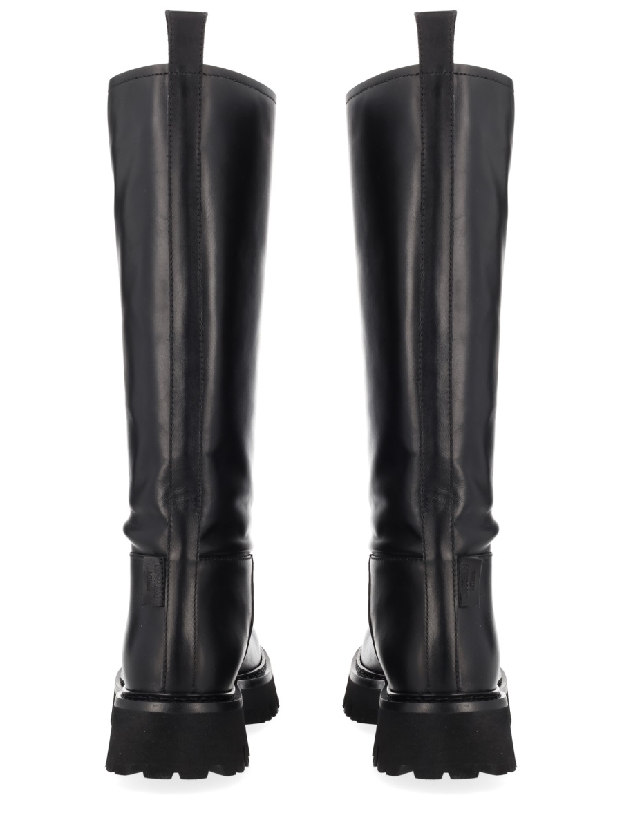 Black Zipper Lamb Leather Platform Boots