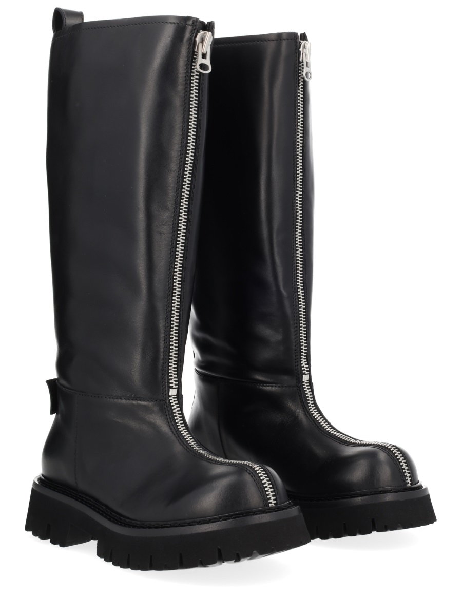 Black Zipper Lamb Leather Platform Boots