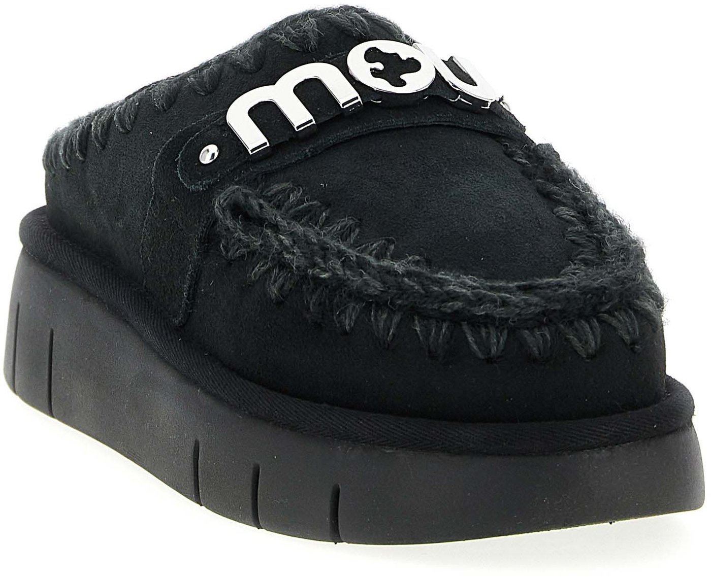 Mou Black Lamb Leather Clogs