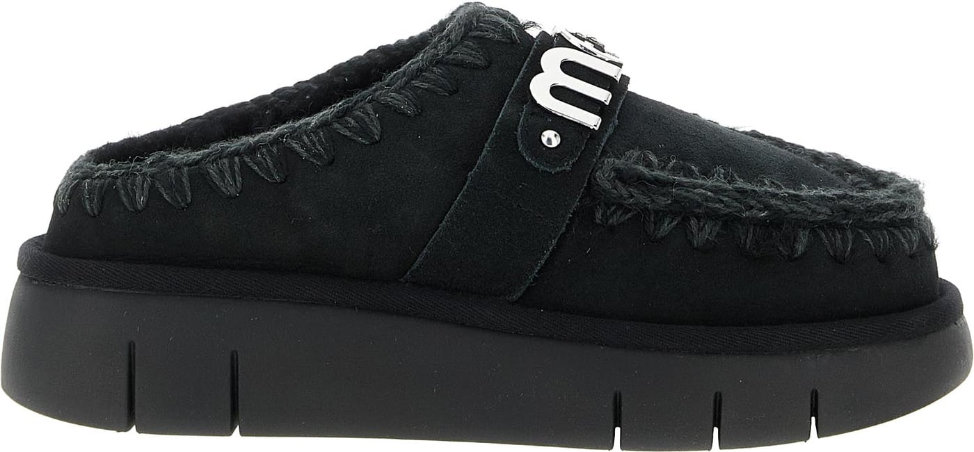 Mou Black Lamb Leather Clogs