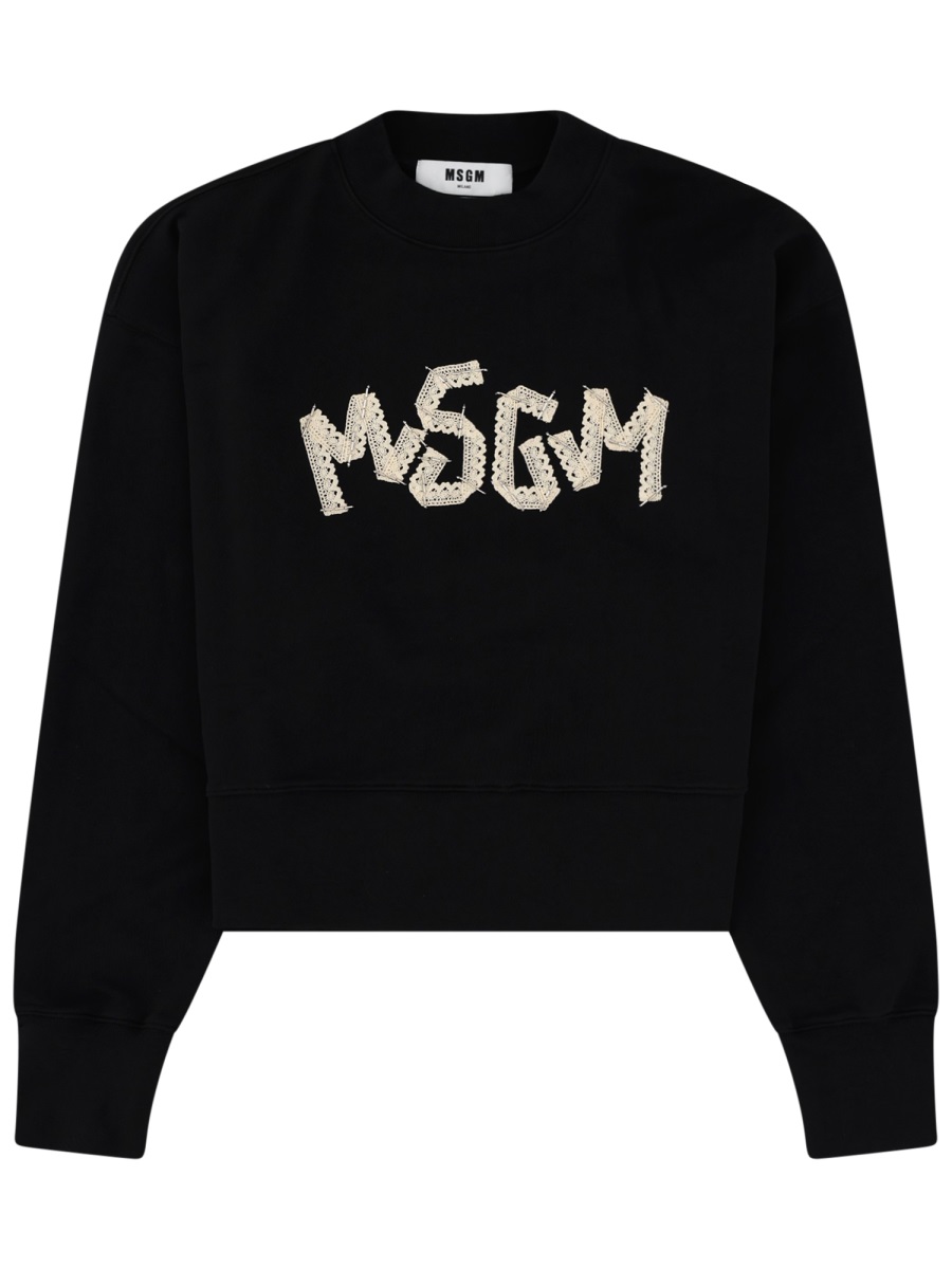 Cropped Textured Logo Cotton Sweatshirt