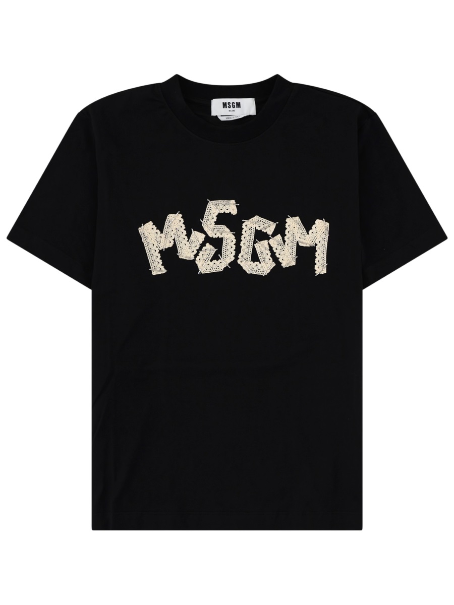 Lace Embroidered Logo Cotton T-Shirt