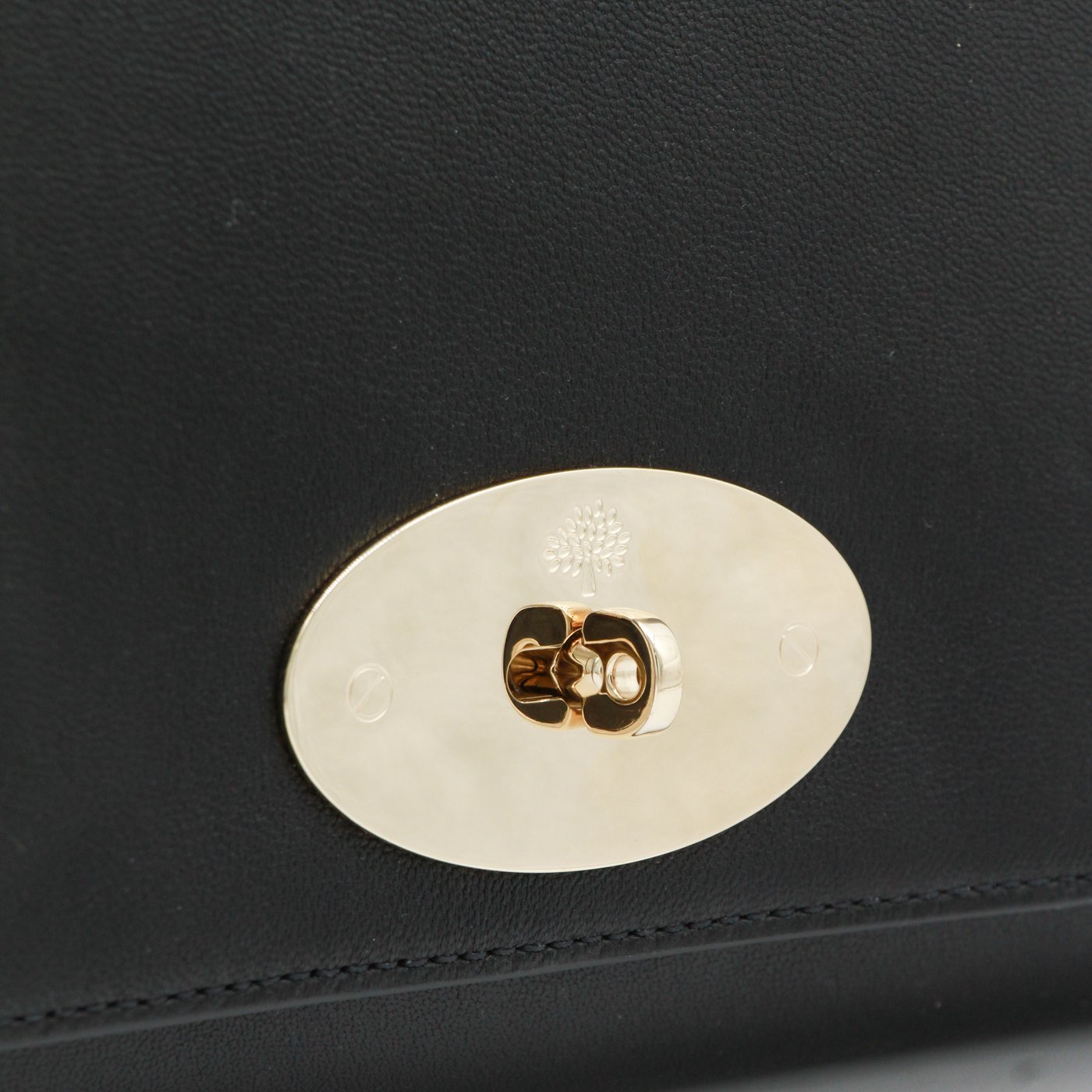 Rectangular Black Bag With Oval Gold-Tone Turn-Lock Closure