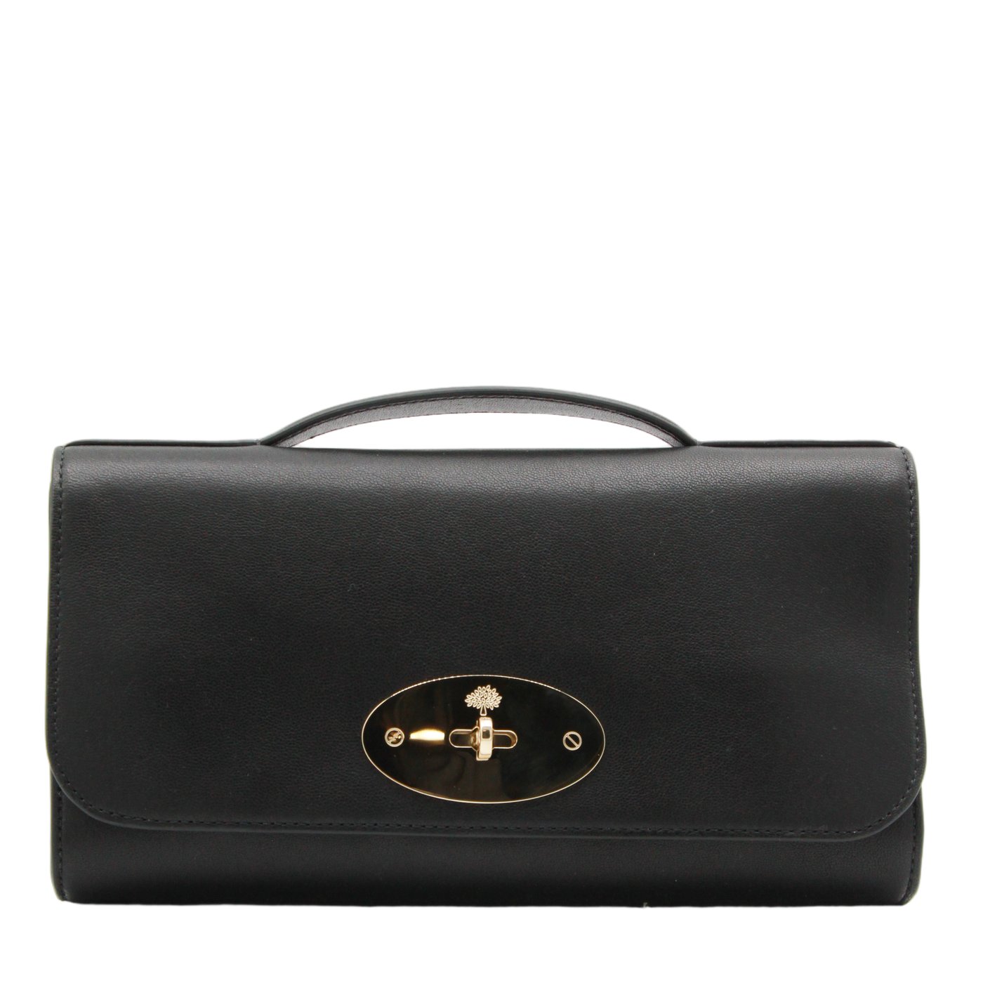 Rectangular Black Bag With Oval Gold-Tone Turn-Lock Closure