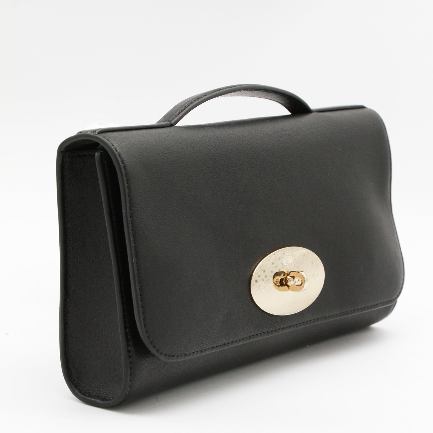Rectangular Black Bag With Oval Gold-Tone Turn-Lock Closure