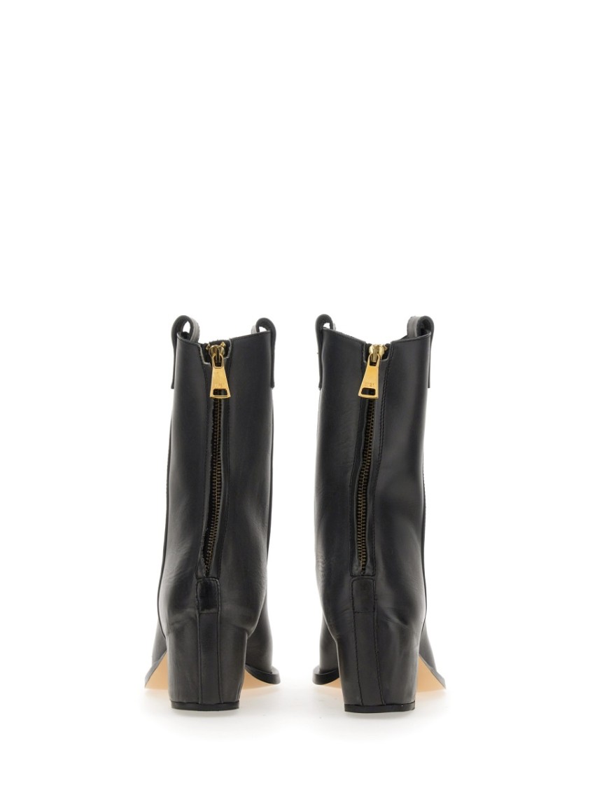Pointed Toe Leather Boots With Block Heel