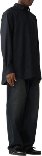 wool oversized shirt, navy blue