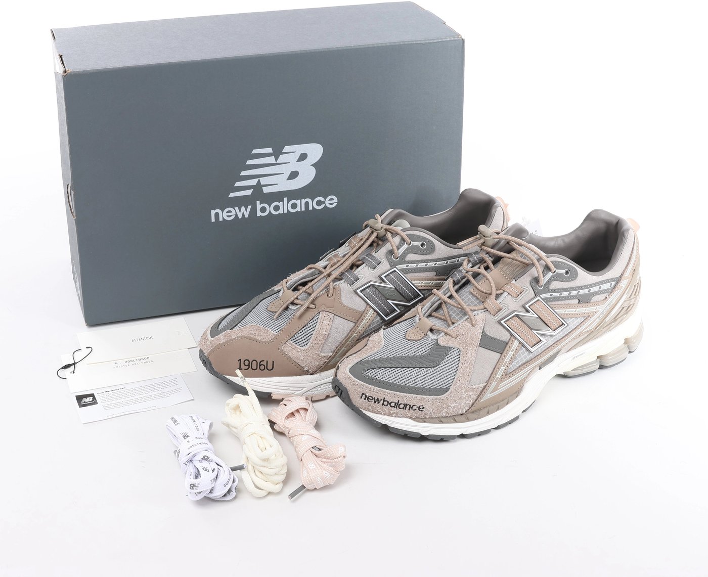 New Balance x N.HOOLYWOOD Leather x Fabric Sneakers in Gray x Brown M1906NIH