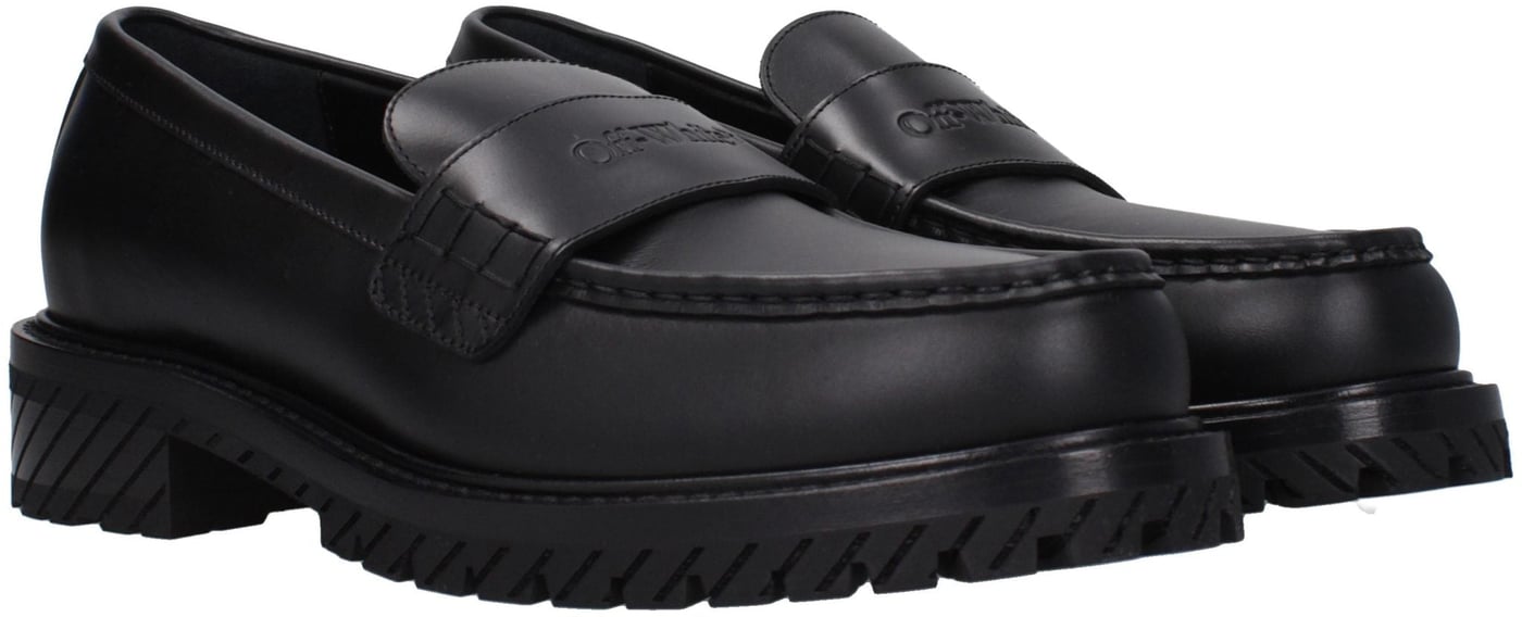 Off-White Black Leather Slip-On Loafers