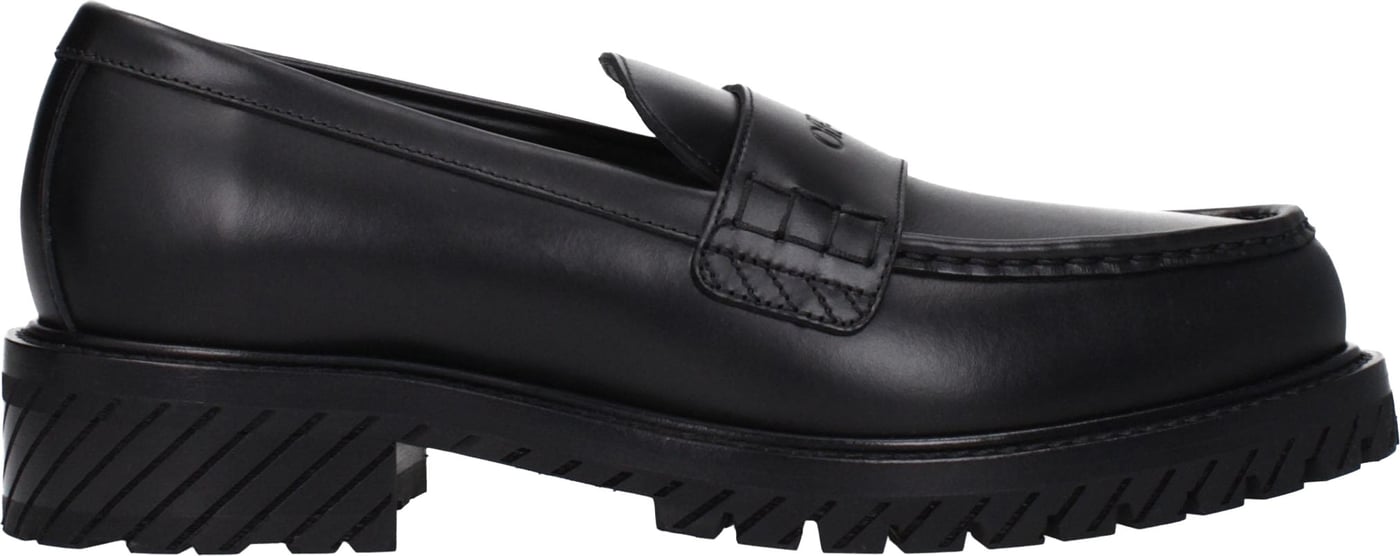 Off-White Black Leather Slip-On Loafers
