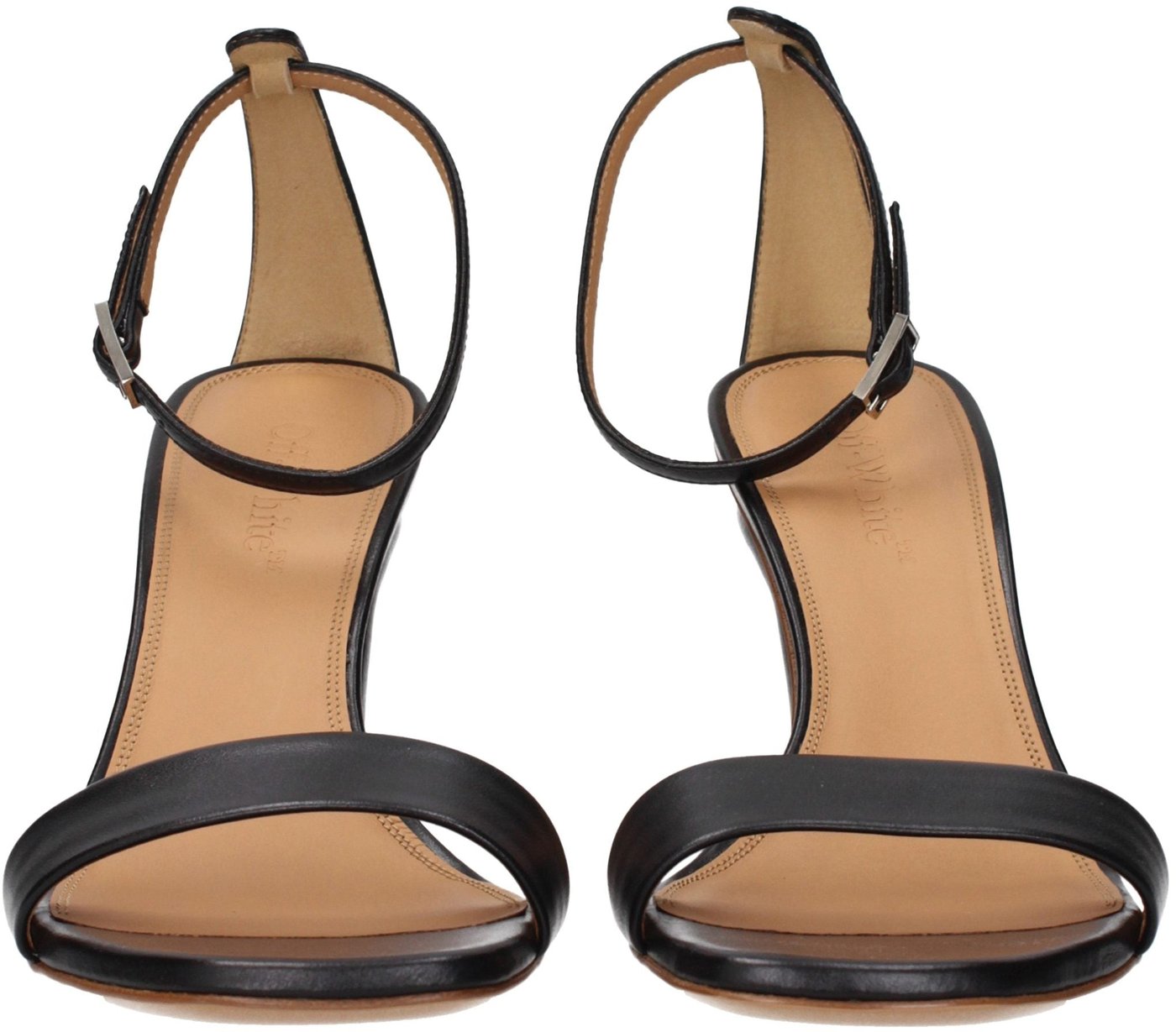 Off-White Black Leather Stiletto Heel Sandals
