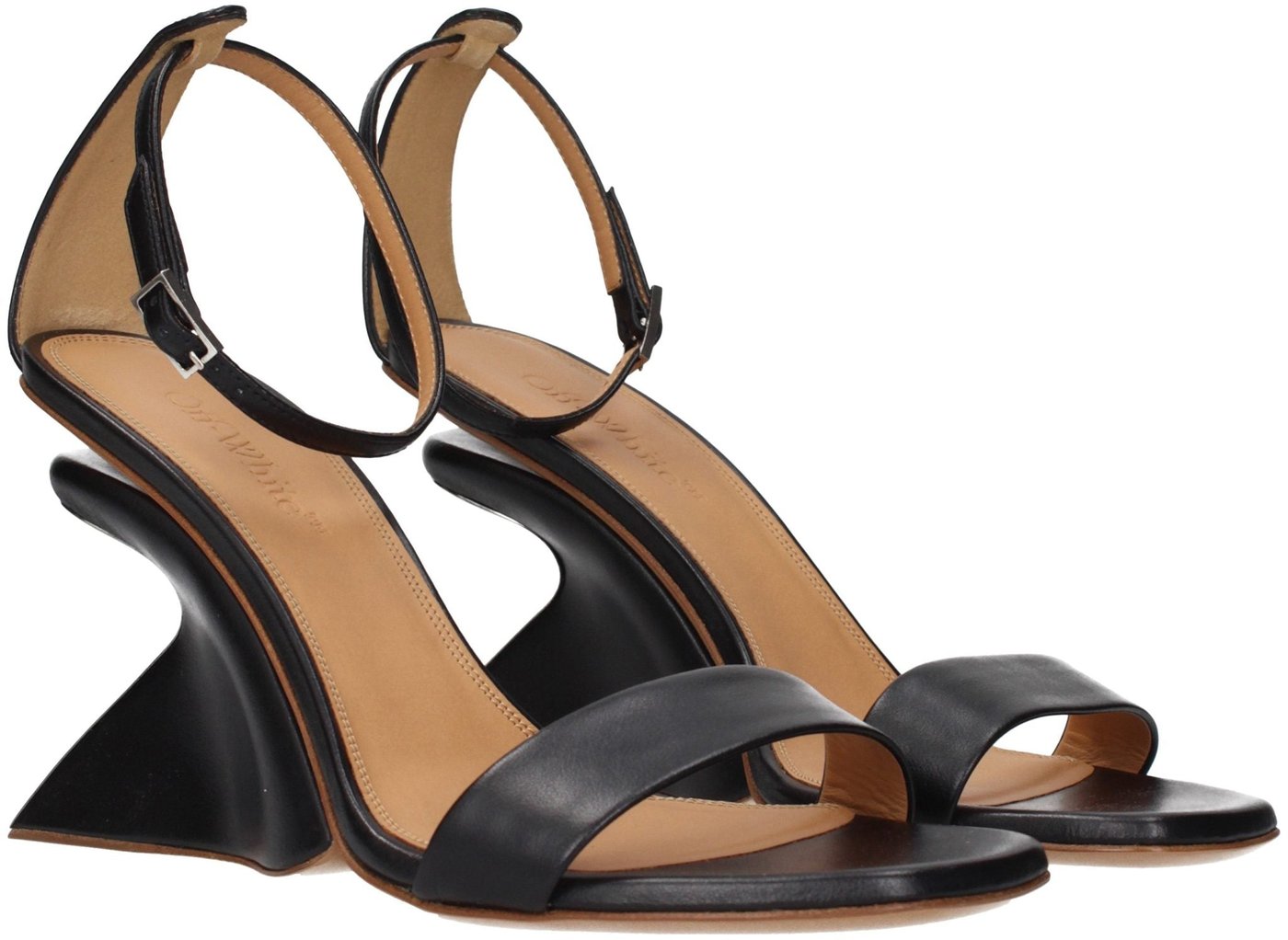 Off-White Black Leather Stiletto Heel Sandals