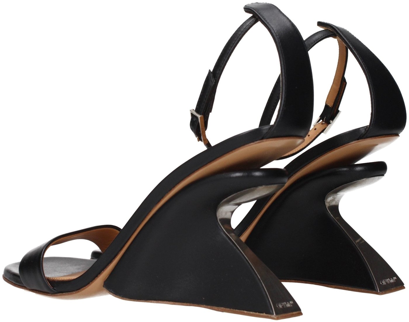 Off-White Black Leather Stiletto Heel Sandals