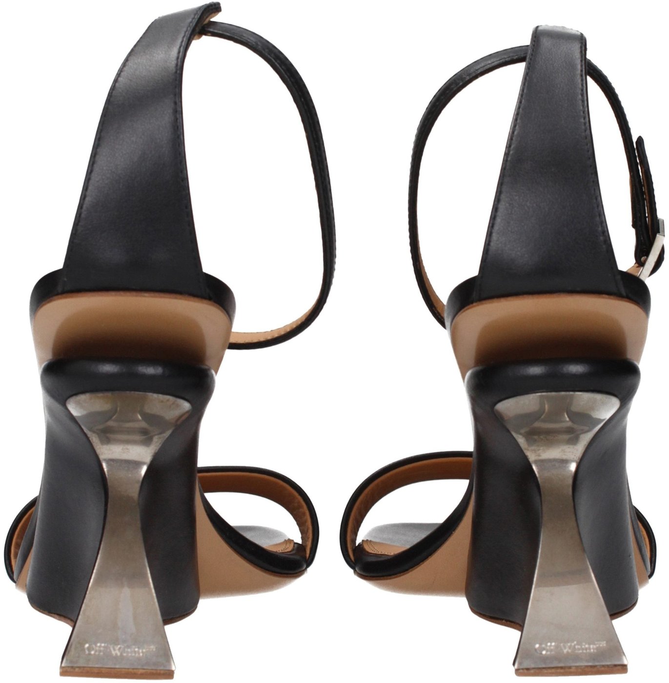 Off-White Black Leather Stiletto Heel Sandals