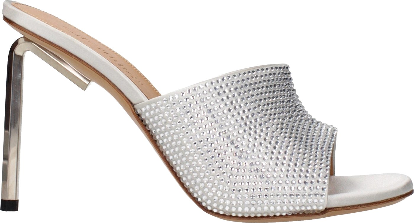 Off-White Gray Satin Stiletto Heel Sandals