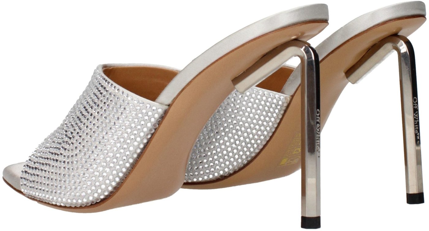 Off-White Gray Satin Stiletto Heel Sandals
