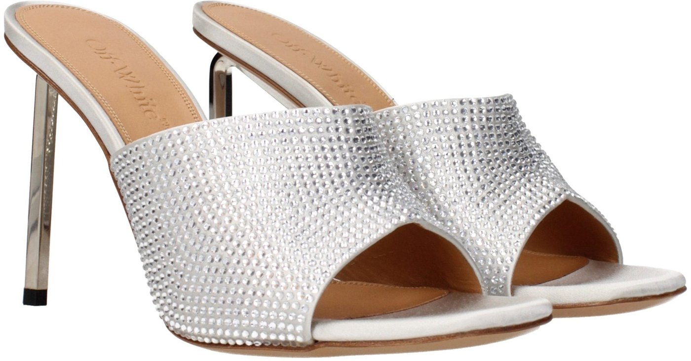 Off-White Gray Satin Stiletto Heel Sandals