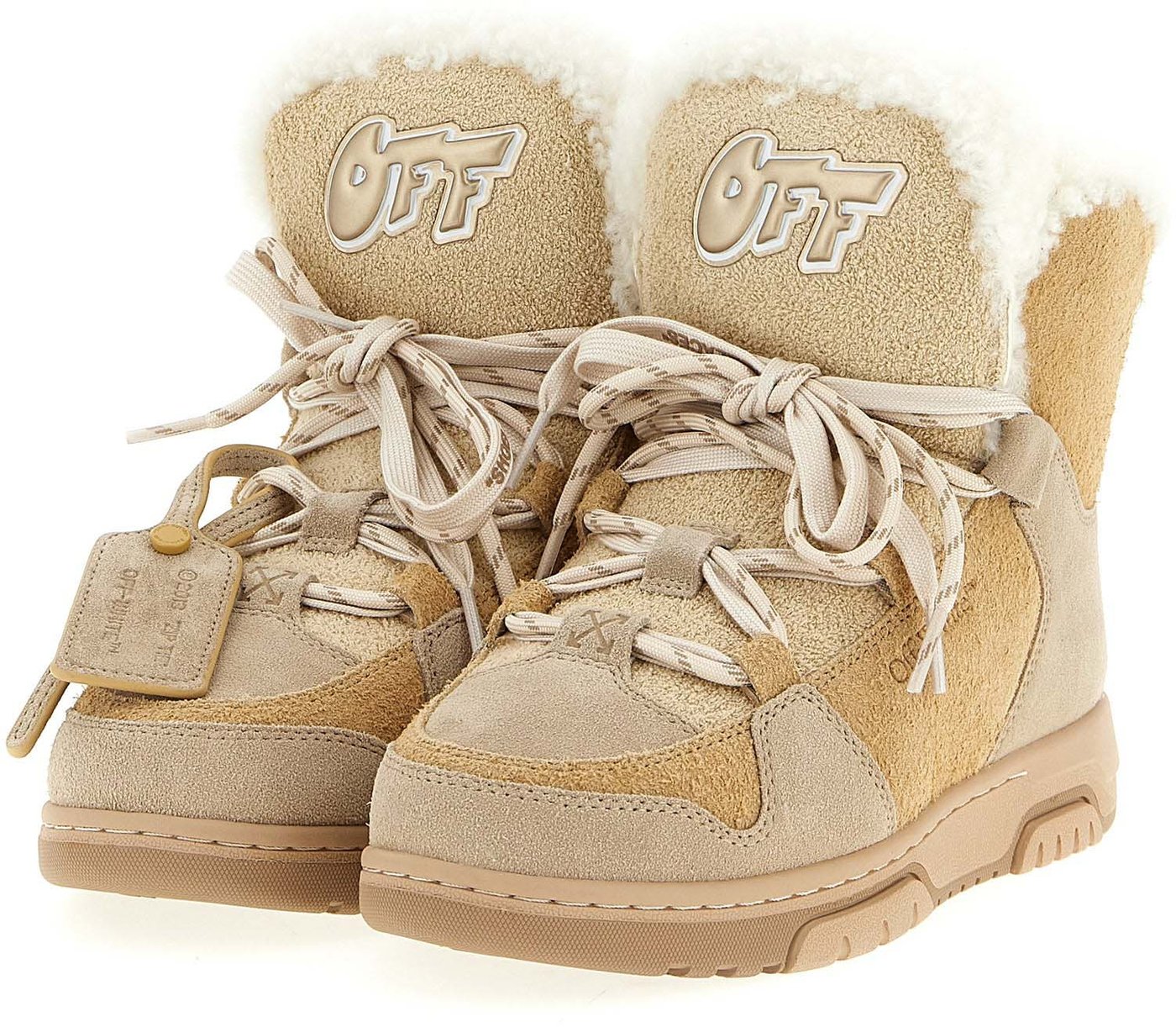 Off-White Beige Calfskin Ankle Boots