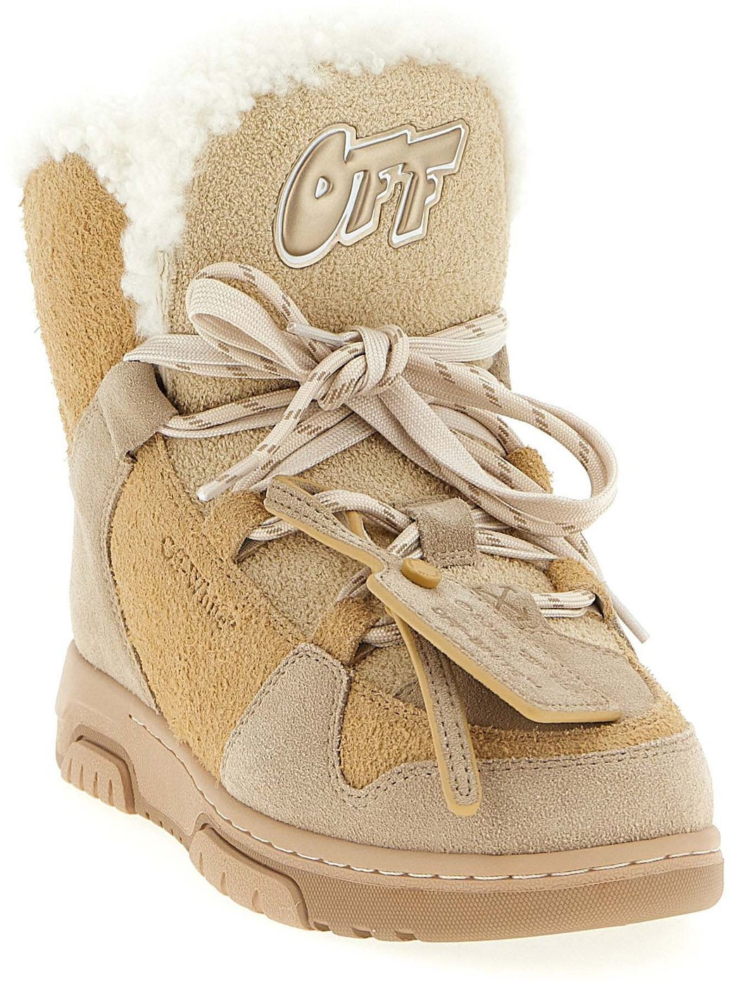 Off-White Beige Calfskin Ankle Boots