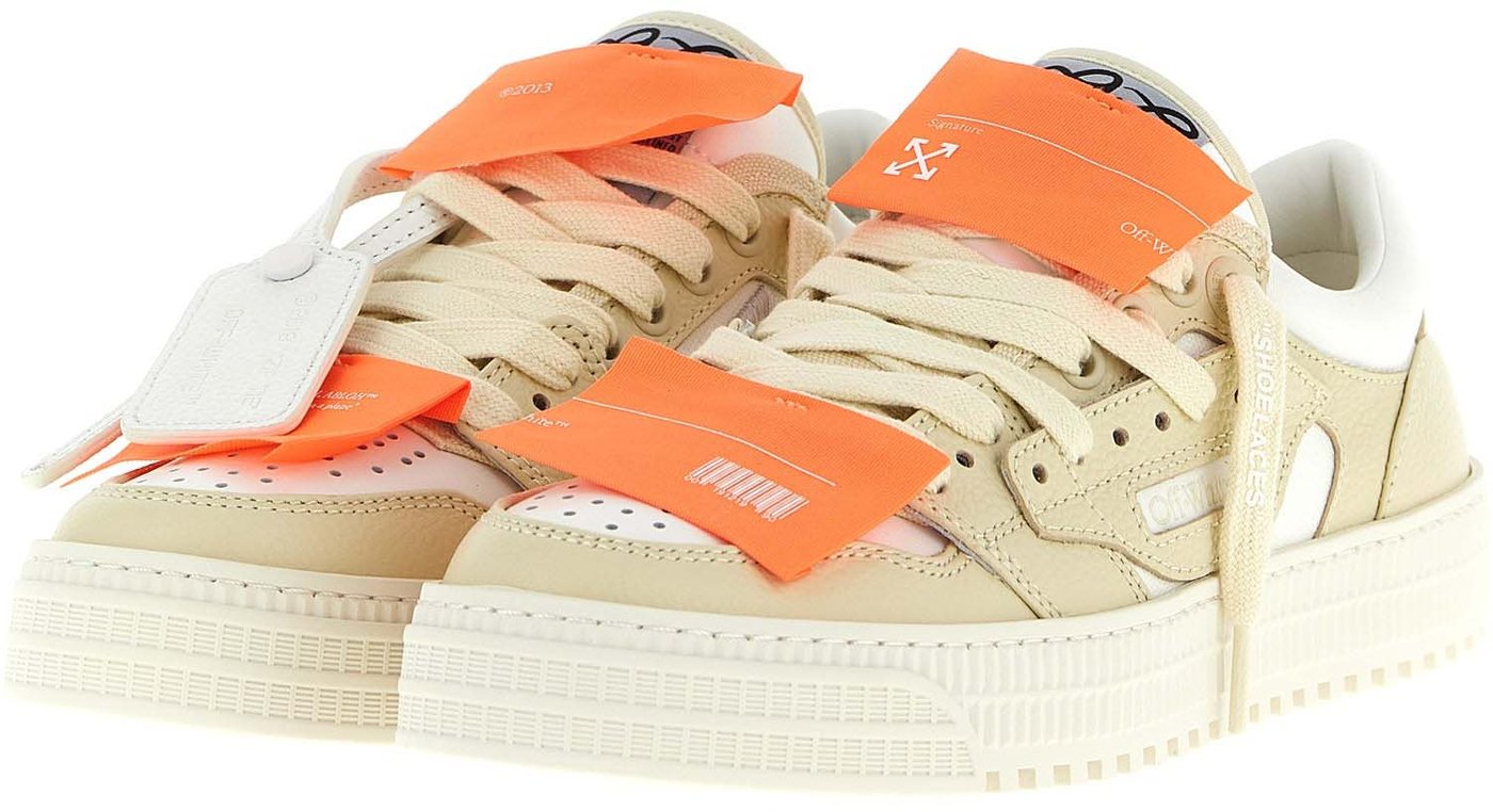Off-White Beige Leather Low Top Sneakers