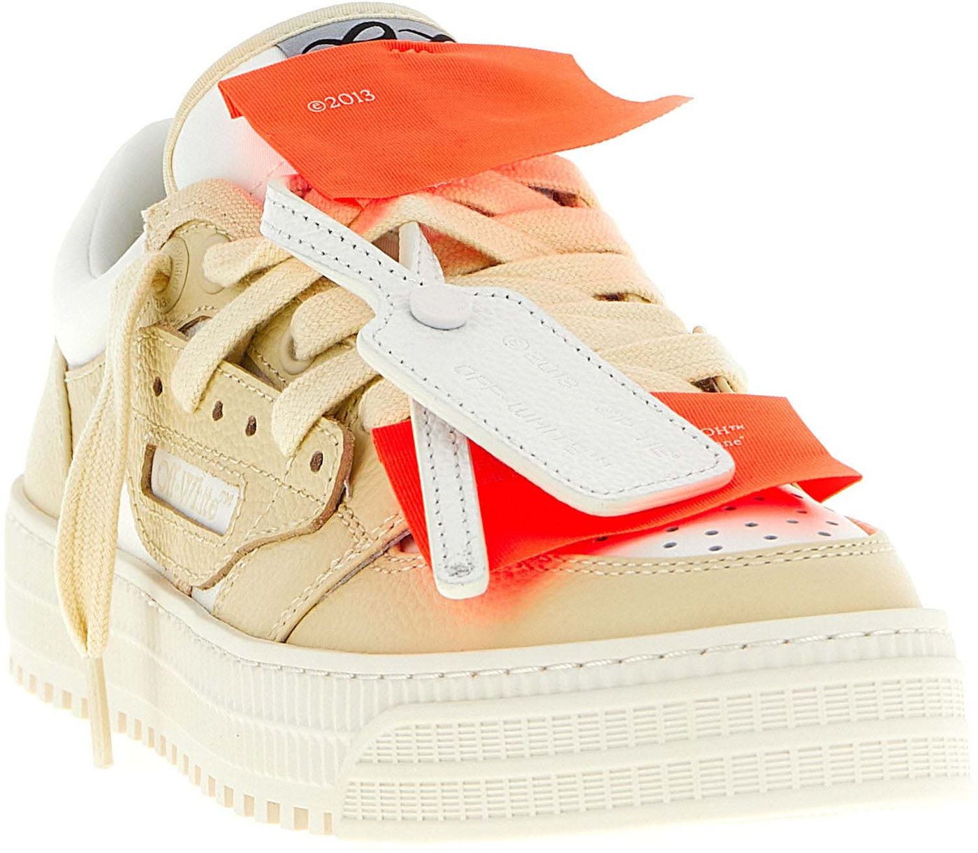 Off-White Beige Leather Low Top Sneakers