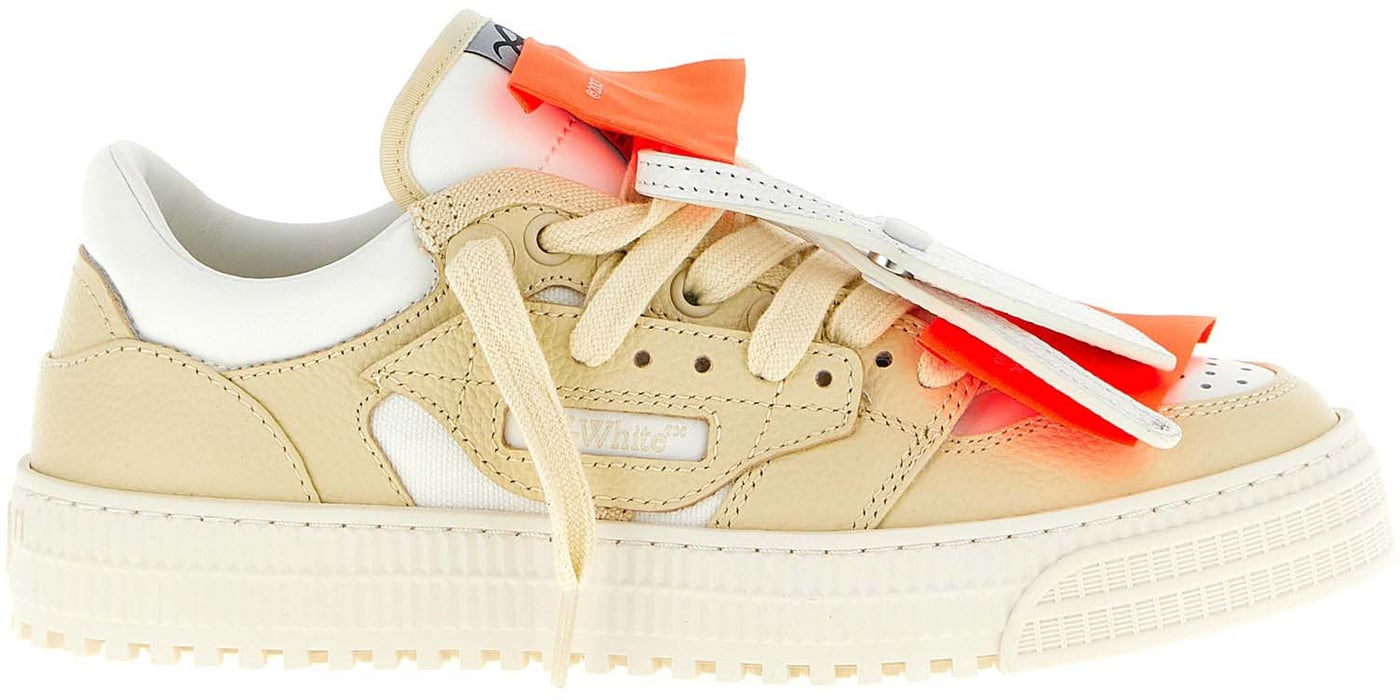 Off-White Beige Leather Low Top Sneakers