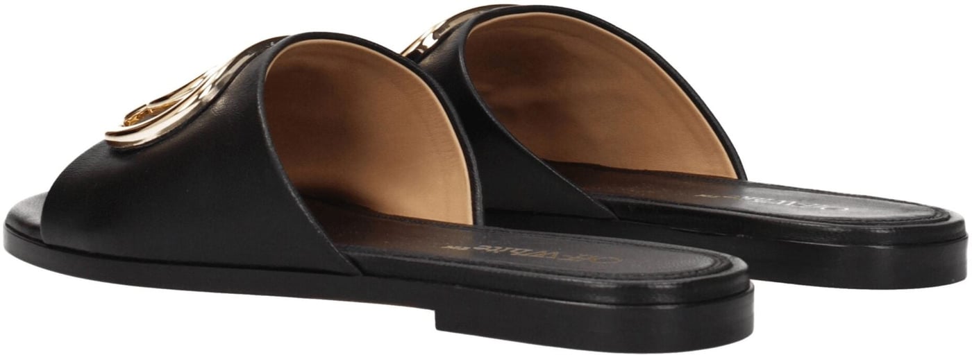 Off-White Black Leather Slippers