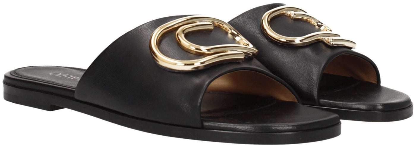 Off-White Black Leather Slippers