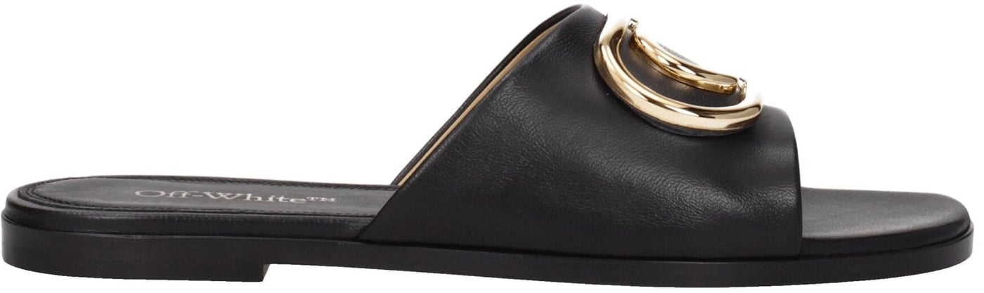 Off-White Black Leather Slippers