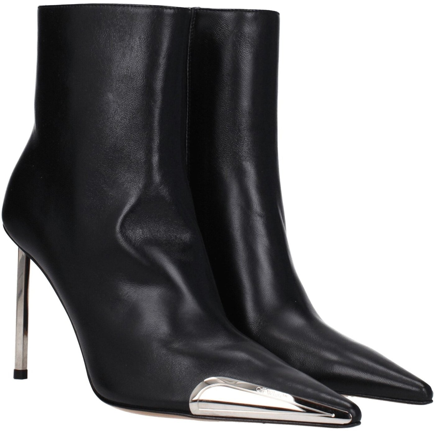 Off-White Black Leather Ankle Boots