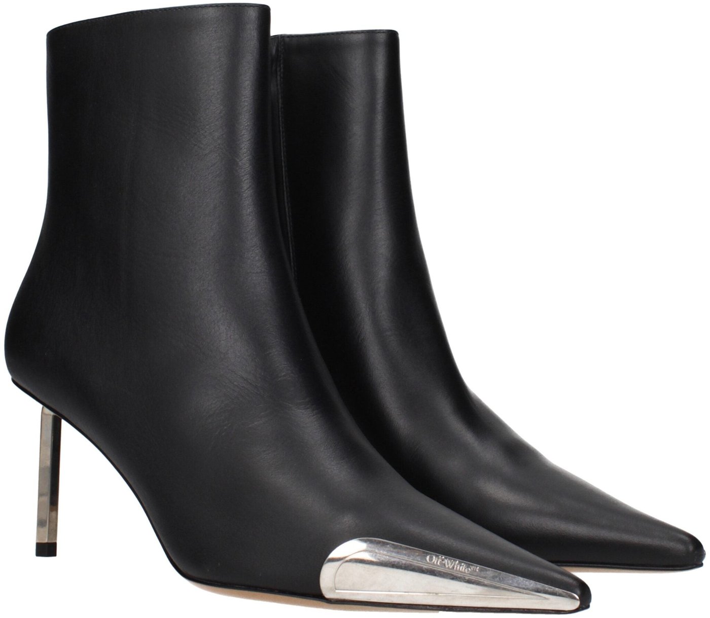 Off-White Black Leather Ankle Boots