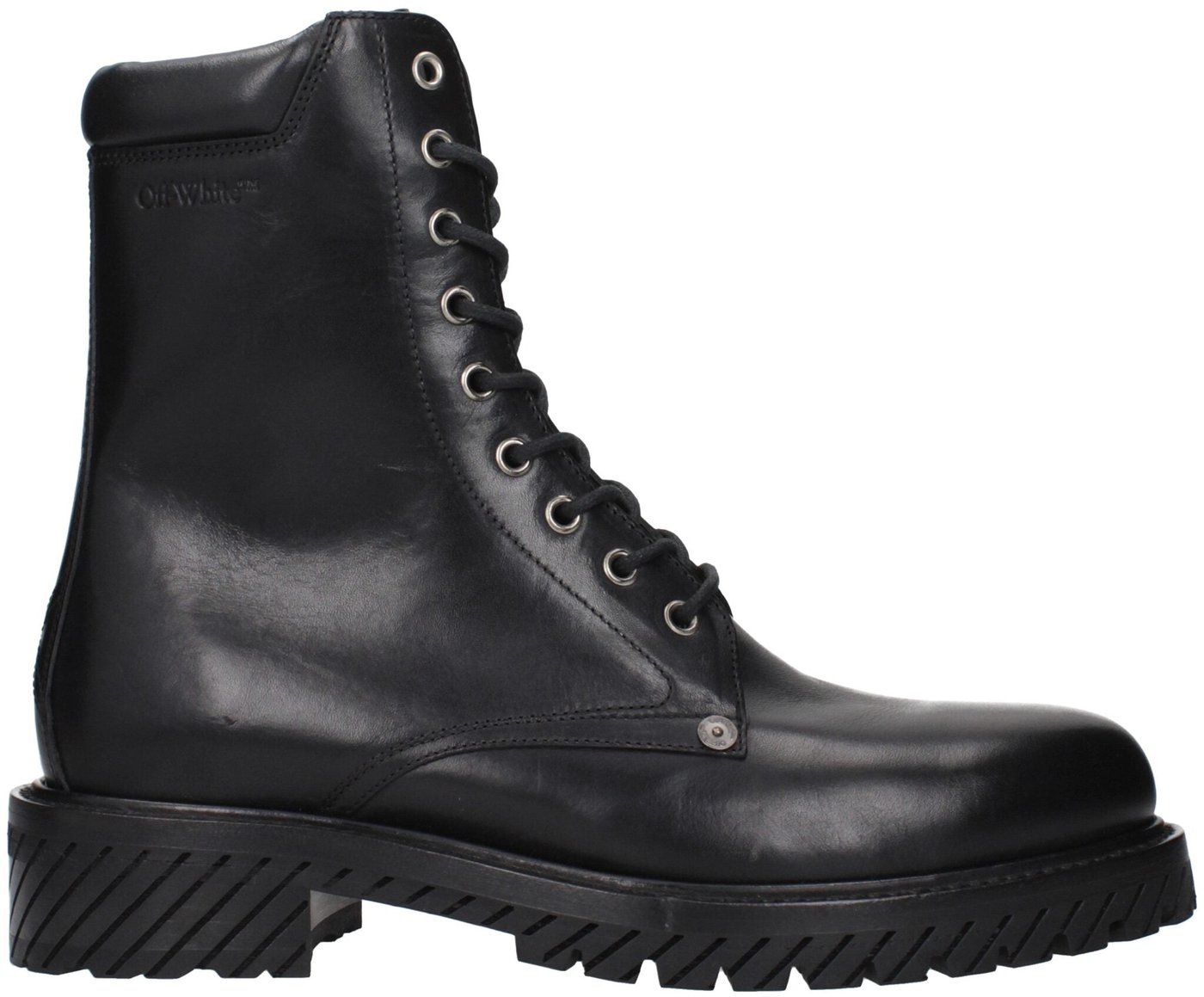 Off-White Black Leather Ankle Boots