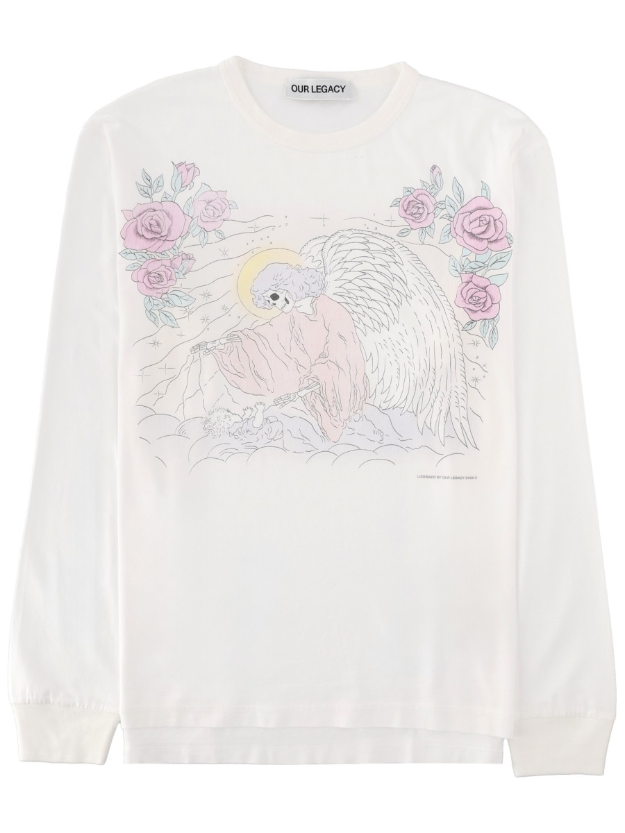 White Farewell Angelic Print Cotton T-Shirt