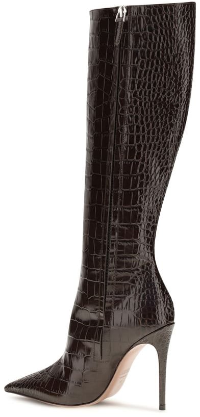 Tall Pointed Toe Boots With Crocodile Texture And Stiletto Heel