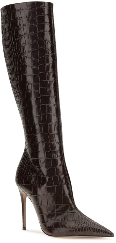 Tall Pointed Toe Boots With Crocodile Texture And Stiletto Heel