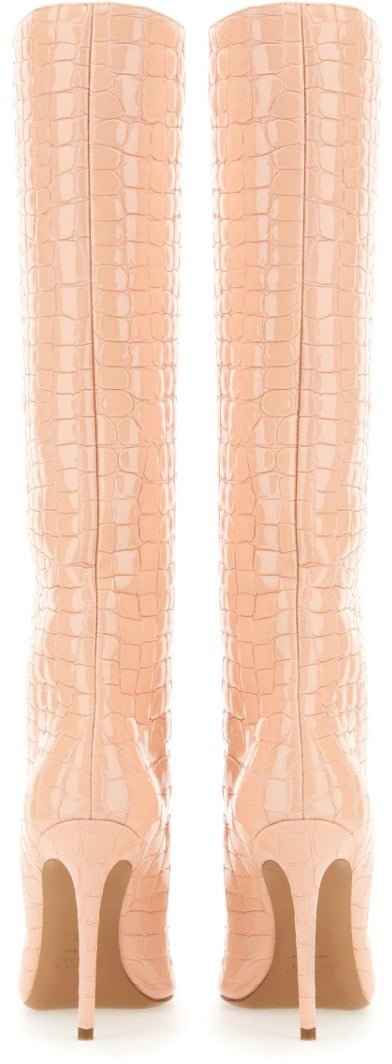 Knee-High Leather Boots With Glossy Crocodile Finish