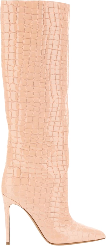 Knee-High Leather Boots With Glossy Crocodile Finish