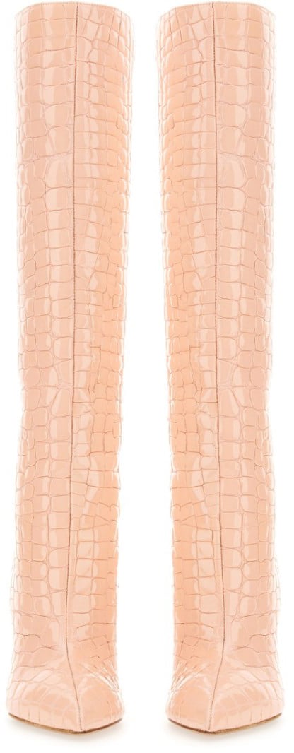 Knee-High Leather Boots With Glossy Crocodile Finish