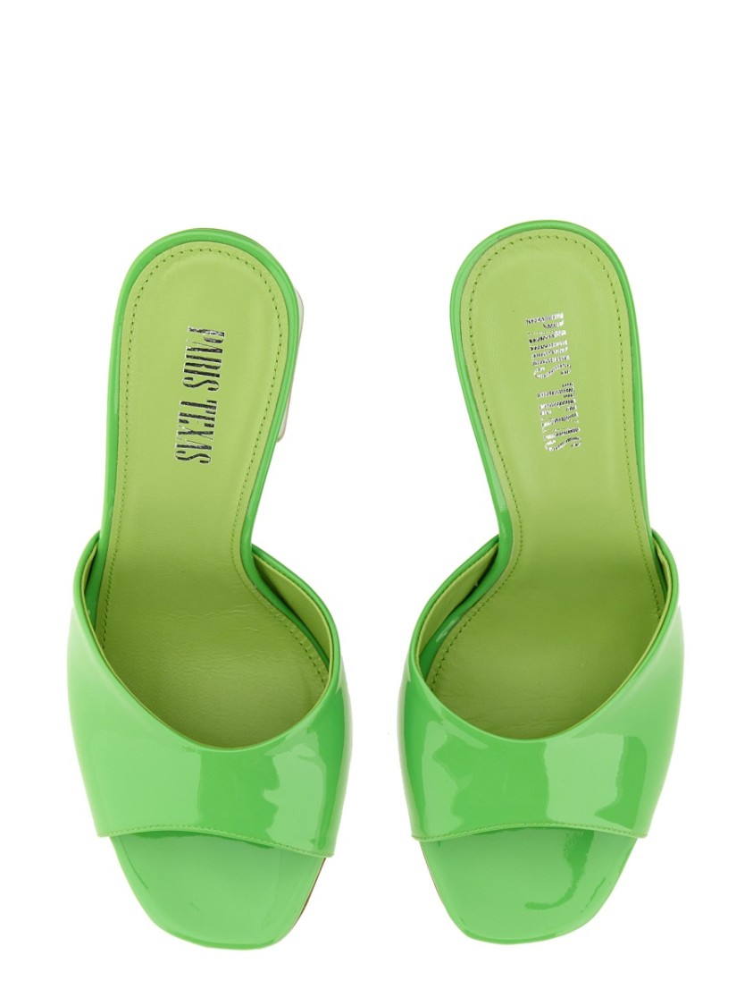 Anja Open-Toe Green Patent Leather Mules