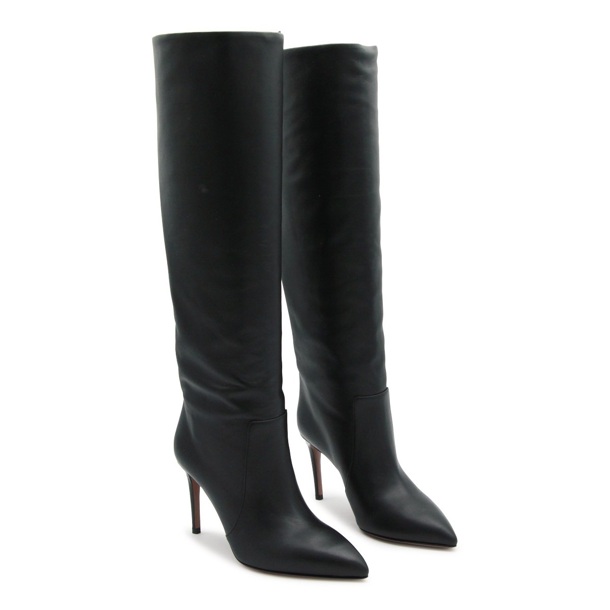 Black Leather Stiletto High Heel Boots