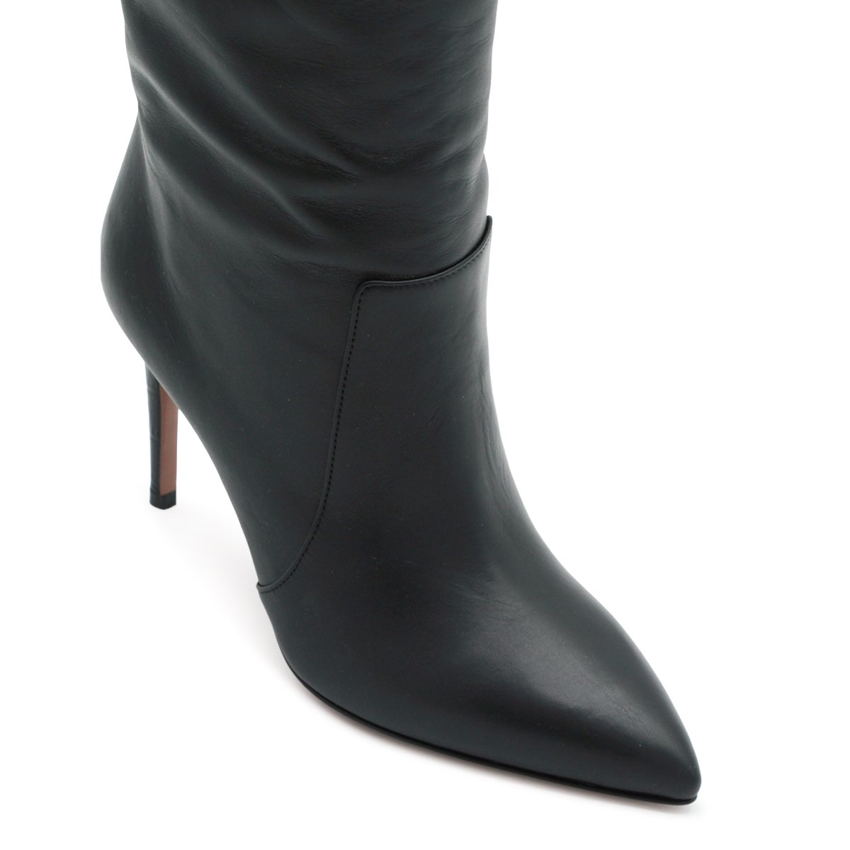 Black Leather Stiletto High Heel Boots