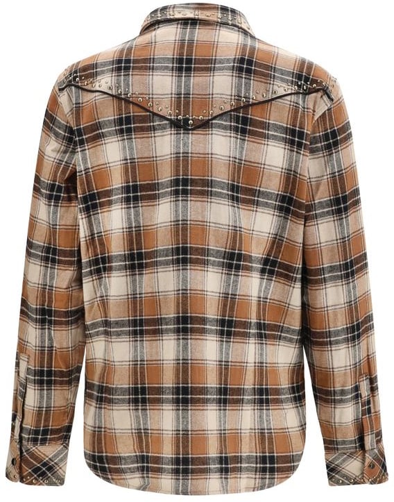 Brown Plaid Cotton Long-Sleeve Shirt