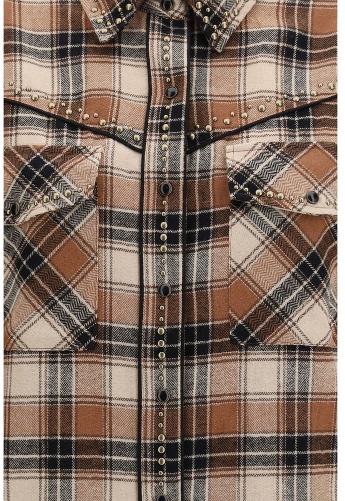 Brown Plaid Cotton Long-Sleeve Shirt