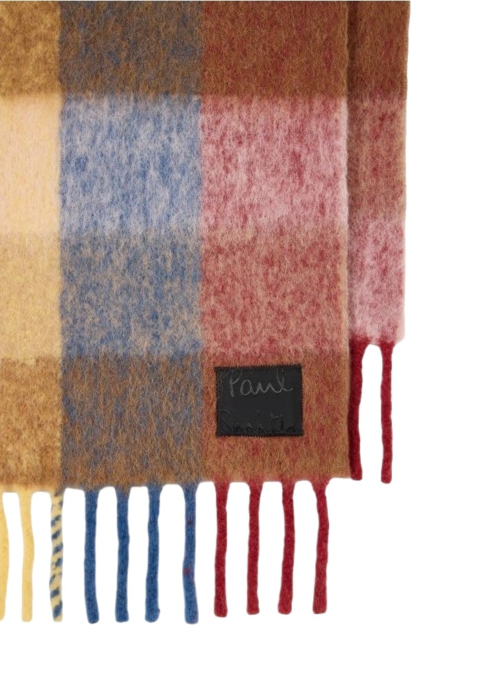Echarpe épaisse damier brique camel bleu 26x220 Paul Smith Homme W1A 250T W216 21