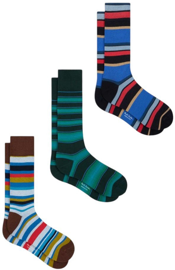 Pack 3 chaussettes rayures ciel bleu vert Paul Smith Homme M1A SOCK W3PCR 3