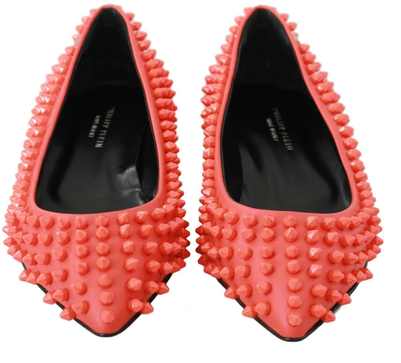 Philipp Plein Orange Leather Ballerina WHAT I DO Flats Shoes