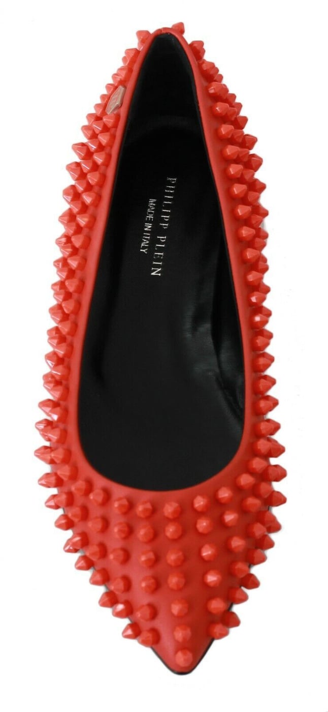 Philipp Plein Orange Leather Ballerina WHAT I DO Flats Shoes