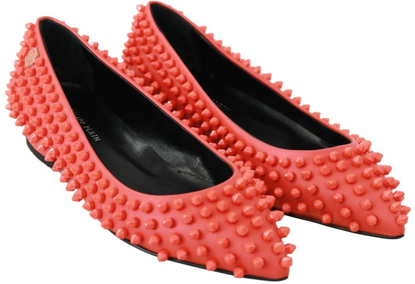 Philipp Plein Orange Leather Ballerina WHAT I DO Flats Shoes