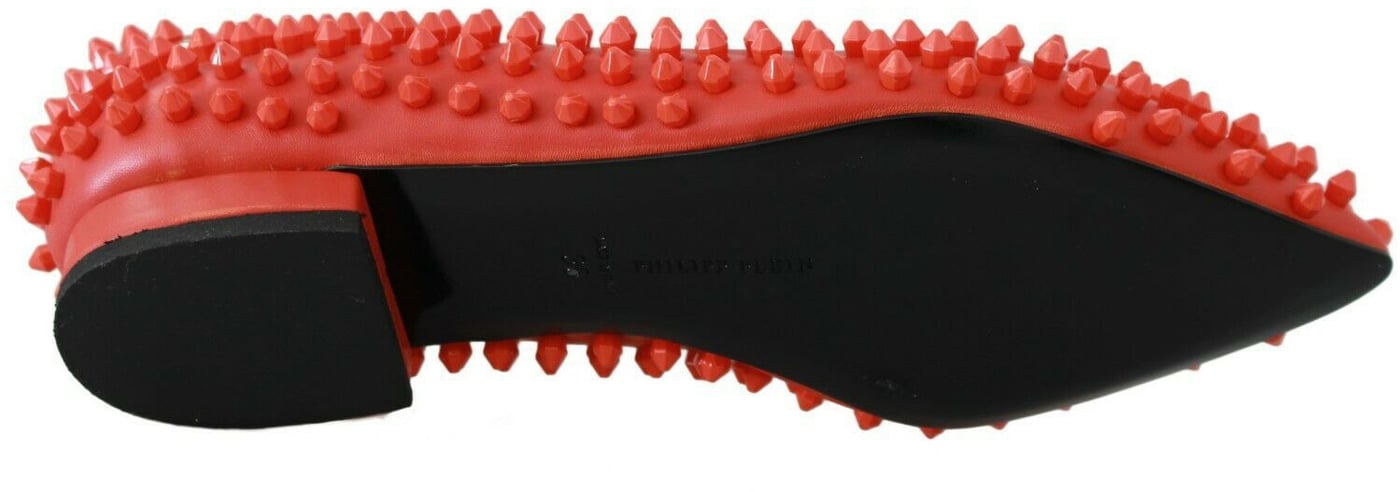 Philipp Plein Orange Leather Ballerina WHAT I DO Flats Shoes